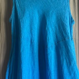 FLAX small 100% linen sleeveless a-line dress with pockets in vivid turquoise